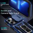 DEERLAMN Case for iPhone 13 Pro with Slide Camera Cover+Screen Protector(1 Pack),Rotated Ring Kickstand Military Grade Shockproof Protective Cover-Navy Blue