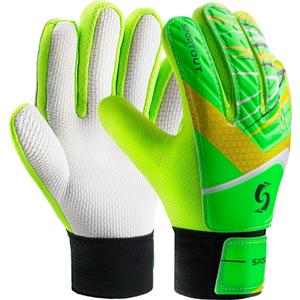 Sportout Kids Goalkeeper Gloves, Soccer Gloves with Double Wrist Protection and Non-Slip Wear Resistant Latex Material to Give Splendid Protection to Prevent Injuries (Green, 6)