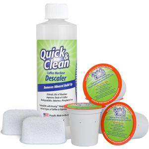 Quick & Clean 4-Pack of Cleaning Cups + 2 Filters with Descaler Bundle (2 Total Uses) - 2.0 Compatible, Descaling Solution for Keurig, Nespresso, Ninja, Delonghi, All Coffee and Espresso Machines