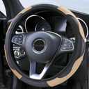 Car Steering Wheel Cover, 15 inch Microfiber Leather Carbon Fiber Soft Anti-Slip Breathable, Universal Size Elastic Car Accessory for Most Cars (Beige)