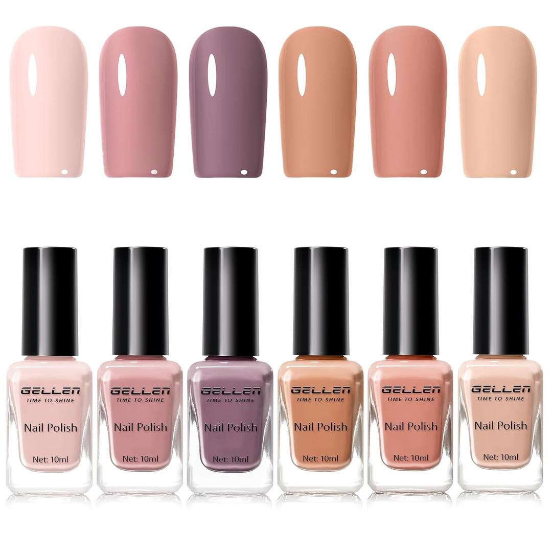 GELLEN Nail Polish Neutral Earth Tones, Nude Dusty Rose Fall Winter Air Dry Regular Nail Polish 6-color Set for Finger Toe Nails Home Salon All Seasons, Not UV Gel, Hema Free, Non Toxic, TPO Free