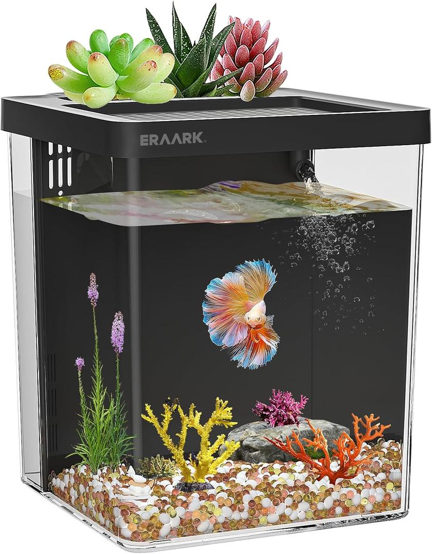 ERAARK 1.5 Gallon Betta Fish Tank Aquarium kit with Filter LED Light, Water Pump, Fish Tank Starter Kits, Fish Bowl