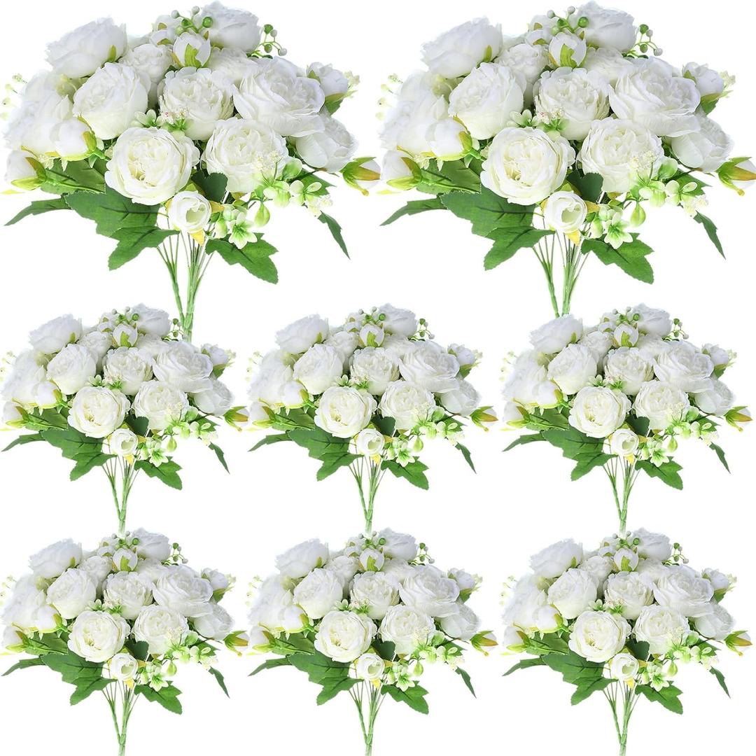 Geosar 8 Bundles Artificial Peonies Flowers Fake Silk Peony Bouquet Faux Peonies Flowers Bulk for Decoration Vase Floral Arrangements Wedding Party Table (White) Geosar 8 Bundles Artificial Peonies Flowers Fake Silk Peony Bouquet Faux Peonies Flowers Bulk for Decoration Vase Floral Arrangements Wedding Party Table (White)