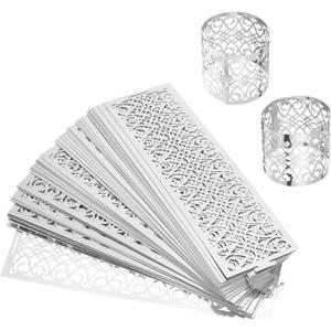 Uxcell 100Pcs Napkin Rings Laser Cut Foil Paper, Napkin Holder Hollow Napkin Bands for Weddings Party Serviette Table Decoration Restaurant (Reflective Silver Tone, 5.3 x 1.6)