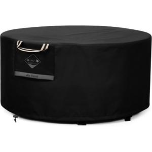 QH.HOME Fire Pit Cover Round Super Waterproof, 44" D X 24" H Outdoor Round Firepit Cover 600D Strong Tear Resistant, UPF 50+ Fire Pit Covers Premium Fading Resistant for Outdoor Fire Pit - Black