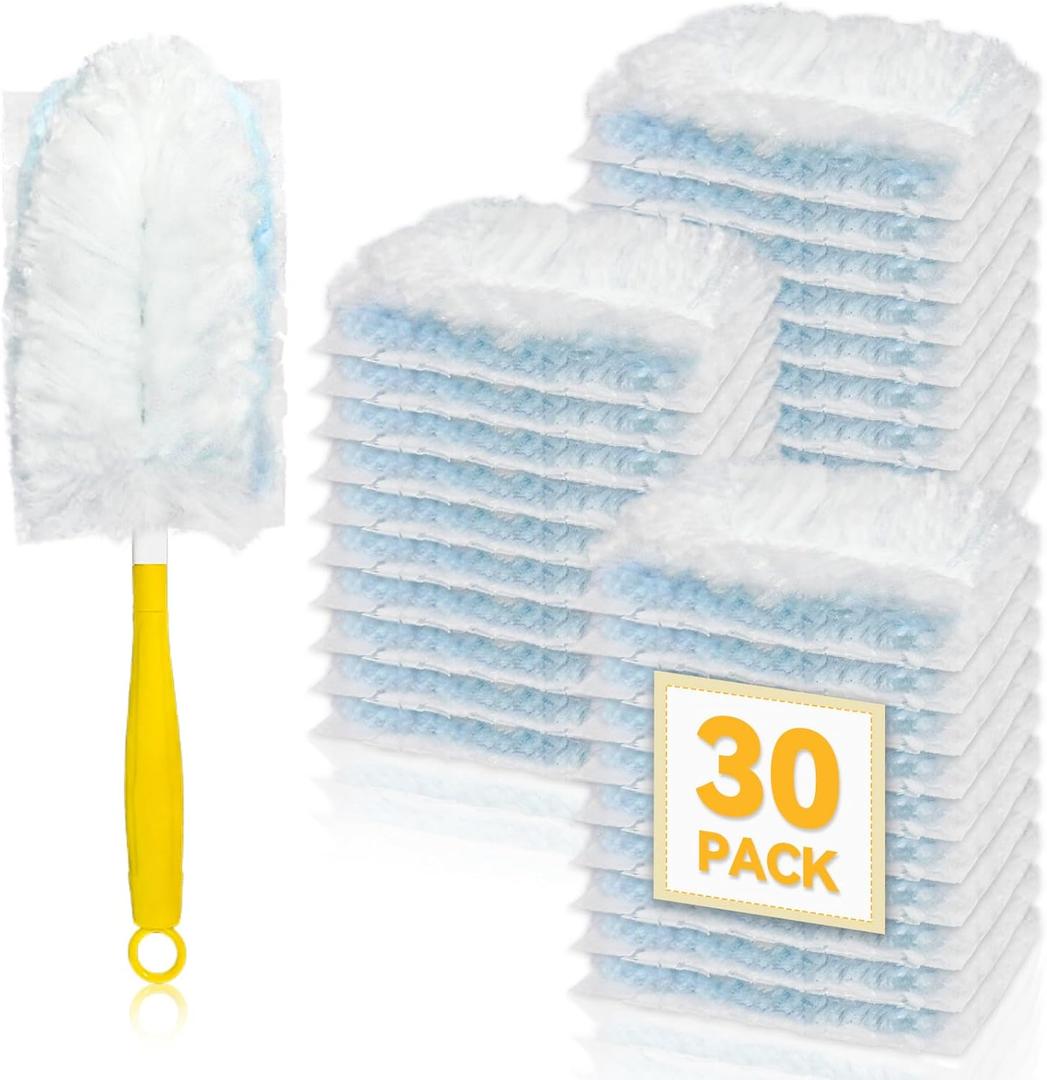 30 Pack Dusters Refills Compatible with Swiffer Duster Handle Models, 180 One Sided Duster Refills for Short and Extendable Handles, with 1 Pack Handle