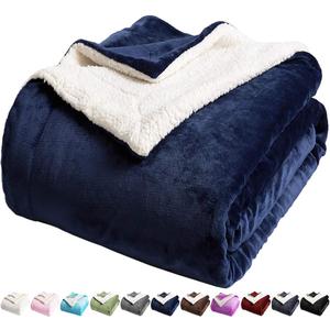 LBRO2M Sherpa Fleece Bed Blanket King Size Super Soft Fuzzy Plush Warm Cozy Fluffy Microfiber Couch Throw Velvet Double Reversible Luxurious Blankets,Navy Blue (King(90x104 Inches))