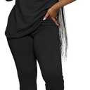 PINSV Women 2 Piece Outfits Short Sleeve Top and Flare Pants Lounge Sets Tracksuit (Large, Black)