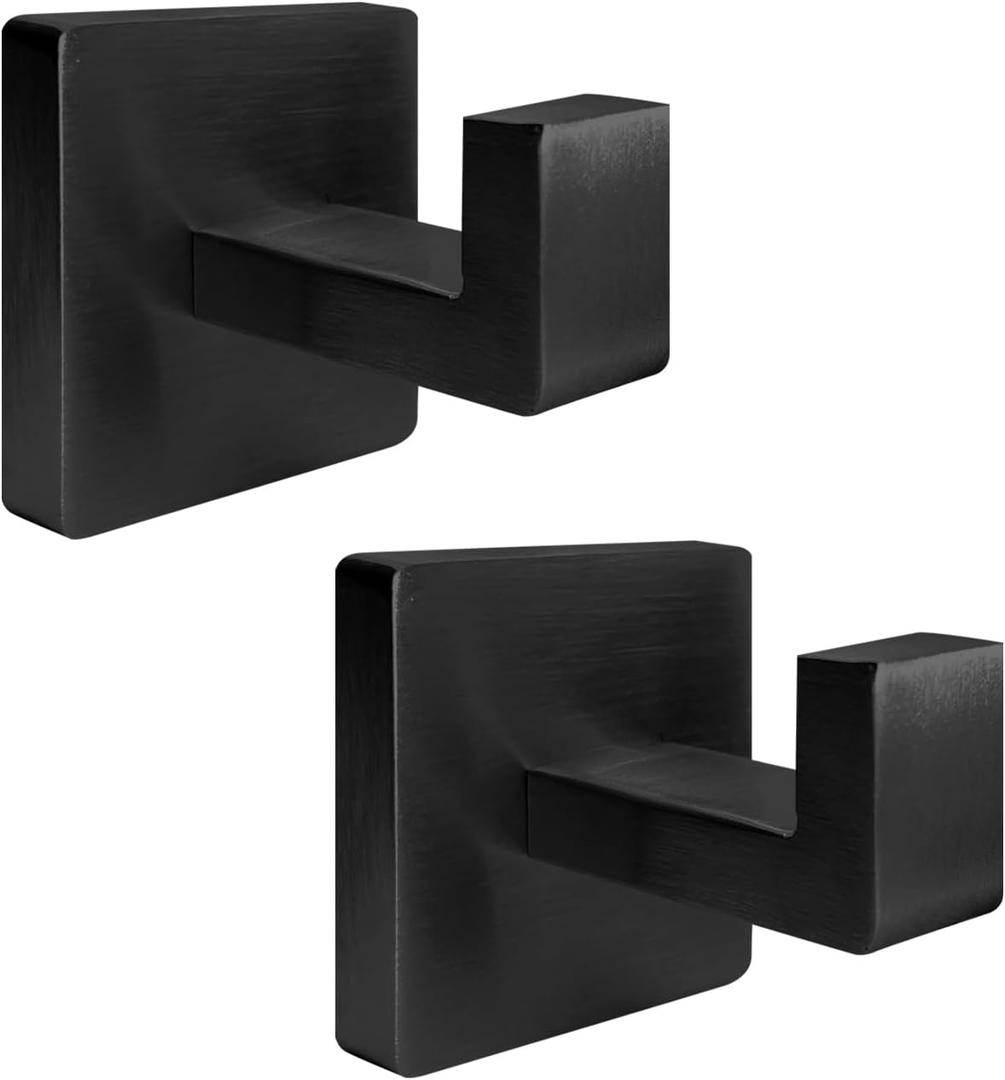 3 x 2 Pack Heavy Duty Stainless Steel Towel Hooks,Wall Mounted Square Robe Hooks,Holder Robe Hooks for Bathroom, Kitchen, Bedroom,Matte Black