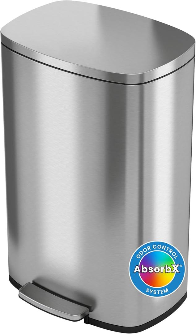 iTouchless SoftStep 50 Liter / 13.2 Gallon Stainless Steel Step Kitchen Trash Can, Soft-Close Lid, AbsorbX Odor Filter & Removable Inner Bucket, Slim Rectangular Pedal Recycling Bin for Home, Office (Brushed Silver) iTouchless SoftStep 50 Liter / 13.2 Gallon Stainless Steel Step Kitchen Trash Can, Soft-Close Lid, AbsorbX Odor Filter & Removable Inner Bucket, Slim Rectangular Pedal Recycling Bin for Home, Office (Brushed Silver)