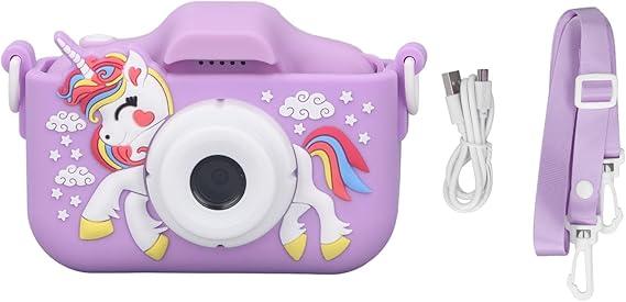 Kids Camera Toys, Age 3-12, Purple, Cartoon Shaped, 32GB Card, HD Digital Video, Charging Cable, Lanyard, Instruction Manual, Kids Selfie Camera