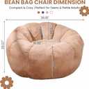 Cozy Faux Fur Floor Chair, Pre-Filled Memory Foam Bean Bag for Teens and Petite Adults, Compact Accent Seating for Reading Nook and Bedroom Decor, Khaki, Large