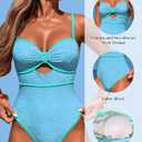 HXN Women's One Piece Swimsuit Tummy Control Bathing Suit Color Block Cutout Slimming Swim Suit Swimwear 2025 (Blue, M)