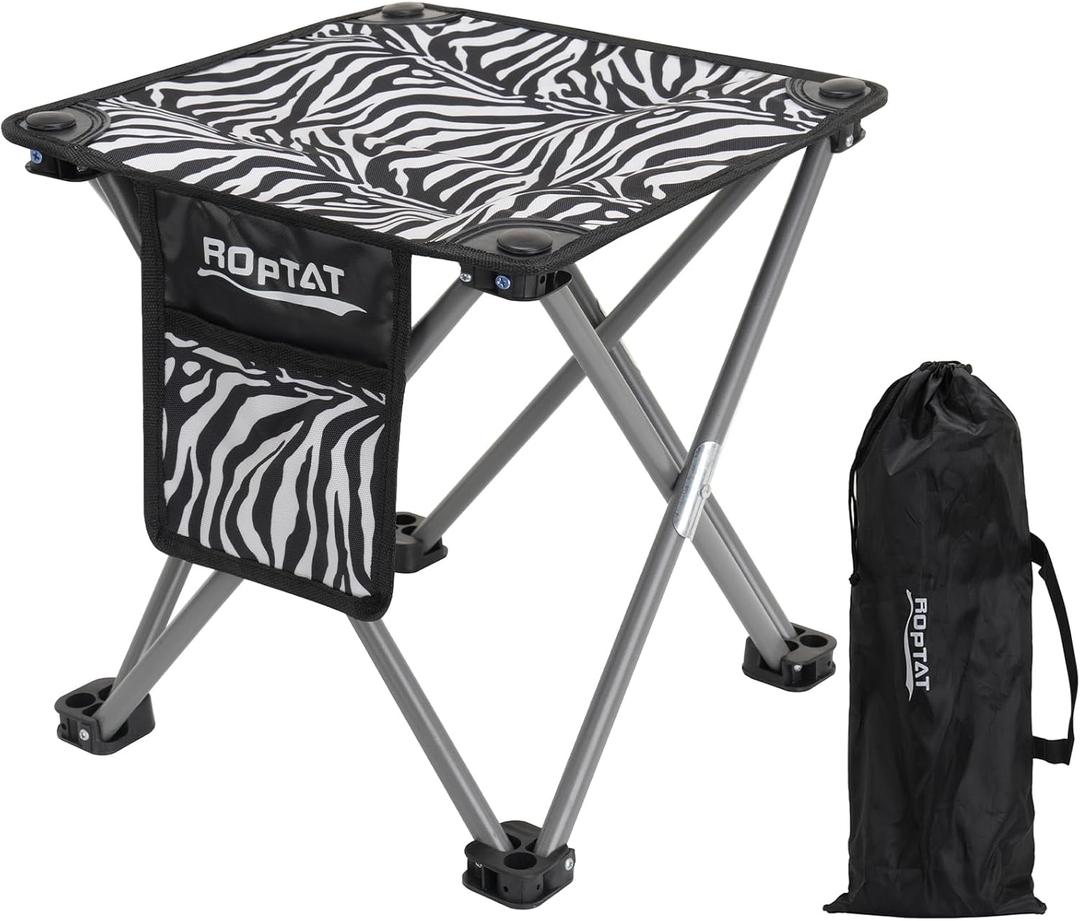Roptat Camping Stool,Portable Folding Compact Lightweight Stool Seat for Camping Fishing Hiking Gardening Outdoor Walking Backpacking Travelling and Beach with Carry Bag (Zebra)