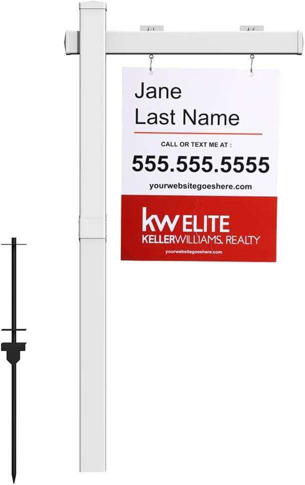 Vinyl PVC Real Estate Sign Post 6' Tall (4"x 4"x 72"), Realtor Yard Sign Post with Flat Cap for Open House and Home for Sale, 36" Arm Holds Up to 24" Sign, White (No Sign)