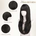 FESHFEN Straight Sleek Layered Wigs with Bangs for Women - Natural Synthetic Long Hair Wig for Daily Party Use 24 inch