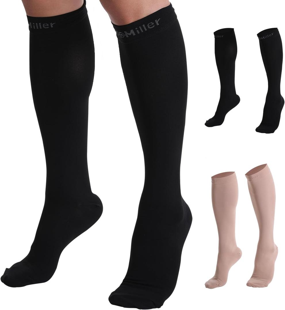 Doc Miller Compression Socks, 30-40 mmHg Medical Grade Closed Toe Socks for Circulation, Shin Splints, Varicose Veins, Calf Recovery - Knee High Support for Men & Women - XXX-Large, Plus Size, Black