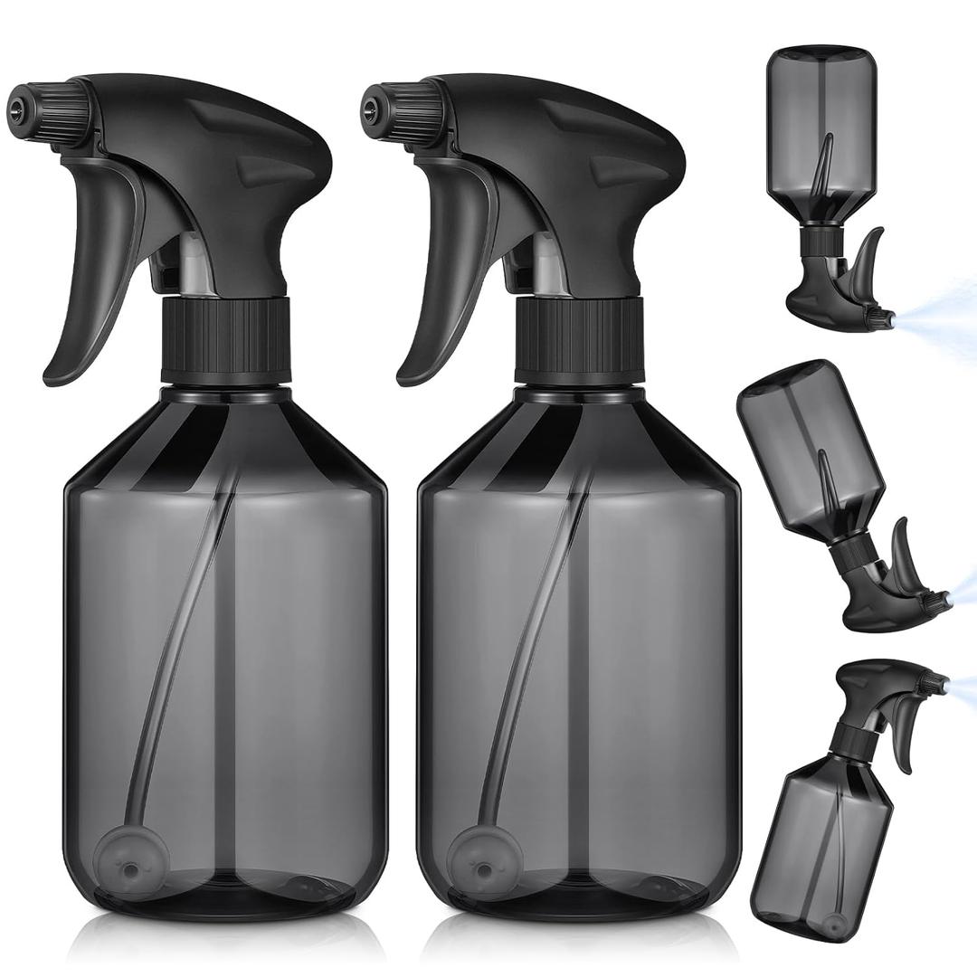 Baderke 2 Pcs Spray Bottle, 16 oz Plastic Spray Bottles for Cleaning 360 Upside Down Sprayer Bottles for Cleaning Solutions, Durable Nozzle W/fine Mist and Stream Setting(Gray)
