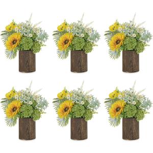 NUPTIO Wood Vases Rustic Centerpiece: 6 Pcs 5.1" Wooden Vase for Home Decor - Brown Small Vase for Wedding Table Living Room Shelf Decor