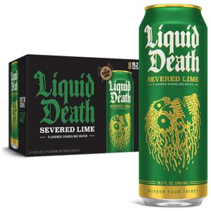 Liquid Death, Severed Lime, Lime-Flavored Sparkling Water, 8-Pack (19.2oz Cans), Low Calorie & No Artificial Sweeteners (EXP 02/05/27)