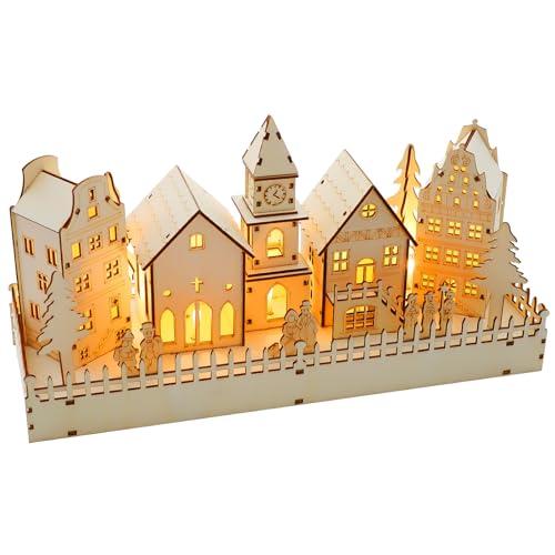 CCINEE Pre-Lit Christmas Village House LED Wooden Christmas Scene Luminous Farmhouse. Battery Operated Desktop Decoration for Xmas Party Tabletop Mantle Decor