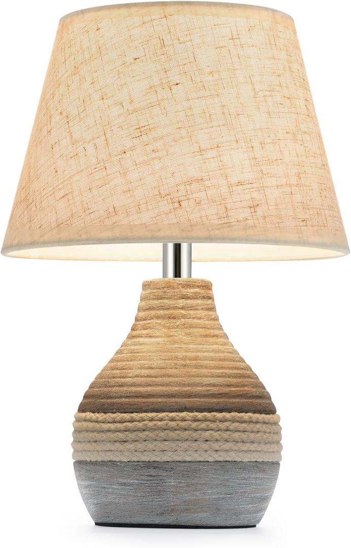 10" H Small Rechargeable Cordless Ceramic Table Lamp with Remote, RGB & Warm White Light, Timer & Dimmer, Battery Table Lamp with Linen Shade for Patio, Bedroom, Living Room, Dining Table