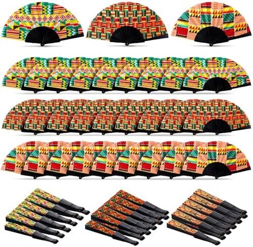Threehoney 36 Pieces African Print Foldable Hand Fan Bulk 3 Styles Fabric Handmade Folding Fan for Women Men Guest Summer Wedding Celebration Birthday Juneteenth Gifts Theme Party Supplies