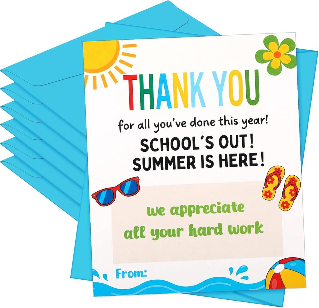 2 x Gueevin 6 Pack Teacher Appreciation Cards with Envelopes Bulk Summer Thank You Cards for Teacher End of Year and Graduation Gifts