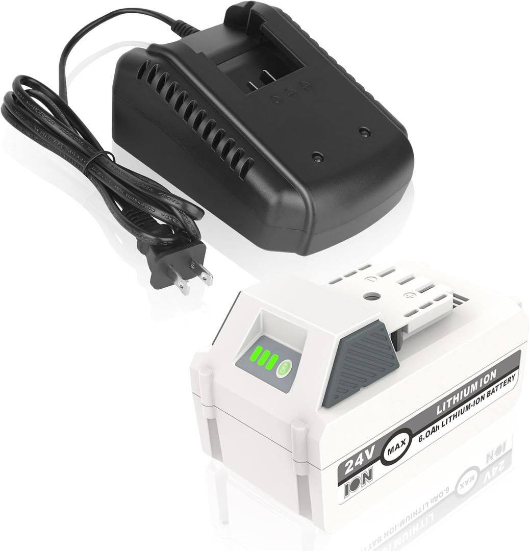 KUNLUN 24V 6.0Ah Battery and Fast Charger Compatible for Snow Joe & Sun Joe iON+ 24-Volt 24VBAT-XR 24BAT-LTX 24VBAT-LTW 24VBAT-LTE 24VBAT-LT System Cordless Power Tools and 24V Lithium Ion Battery