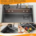 Waterfall kitchen sink 34X20" black Undermount Kitchen Sink with Pull-Out Faucet Stainless Steel Drop In Kitchen Sink Single Bowl with Accessories