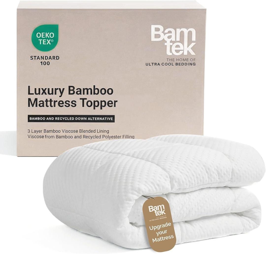 Plush Cooling Mattress Topper King Size Bed with Bamboo Viscose Cover - Soft Pillow Top Design for Back Pain Relief and Pressure Point Comfort - 76 x 80 Inches (White)