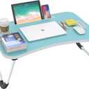 BUYIFY Folding Lap Desk, 23 Inch Portable Wood Blue Laptop Bed Desk Lap Desk with Cup Holder, for Working Reading Writing, Eating, Watching Movies for Bed Sofa Couch Floor