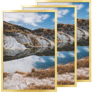 QDSSDECO 24" x 36" Poster Frame with Wood and Plexiglass, 3 Pack Gold, 24"x36"3pk