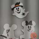 Halloween Mouse Shaped Cute Ghost Table Decor, 3 Pcs White Ghost Wooden Signs, Witch Pumpkin Spider Wood Centerpiece Tabletop Ornament for Holiday Tiered Tray Halloween Party Decoration