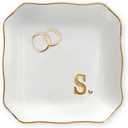 2 x OASSIE Bridal Shower Gifts for Women - 4"x4" Jewelry Dish Tray Letter S | Wedding Gifts, Engagement Gift, Initials Ceramic Personalized Ring for Women, Dish Gold Trim Design, Desk Vanity Decor