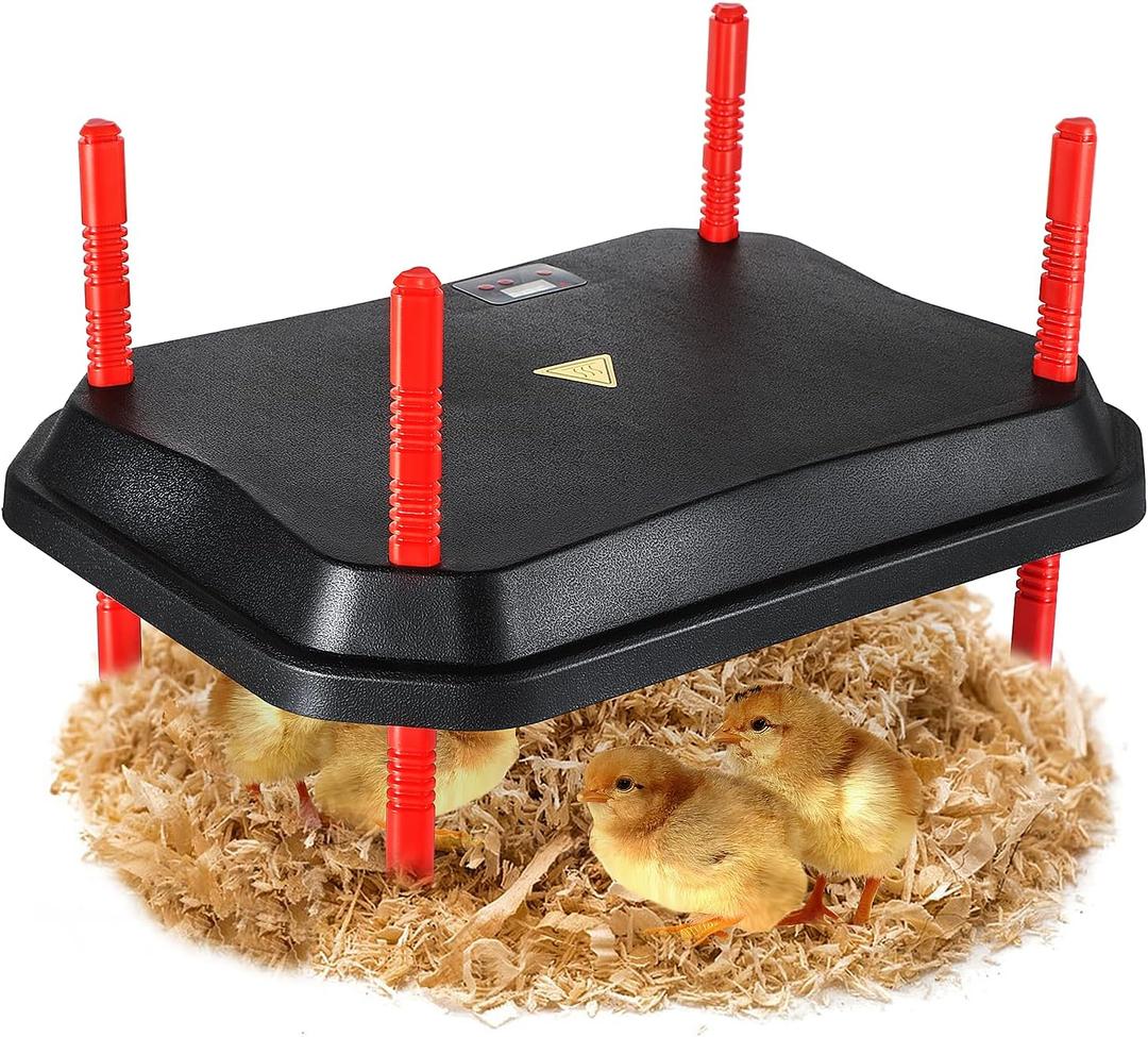 Chick Brooder Heater Plate with LCD Display, 12" x 16" 50W for 30 Chicks Large Chicken Coop Brooding Heating Warmer Board Adjustable Height & Temperature for Ducklings