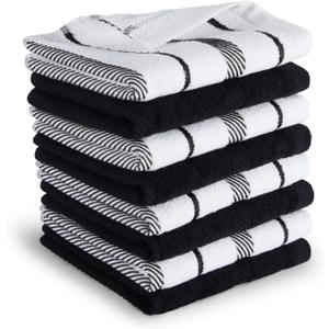 KitchenAid Albany Dishcloth 8 Pack Set, Matte Black/White, 12"x12" (Small)