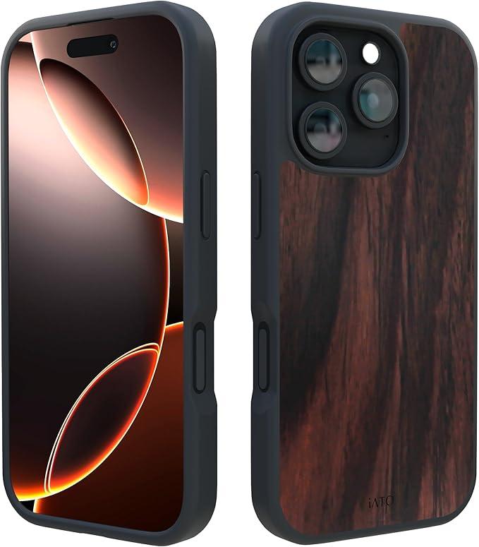 Abbolinxus for iPhone 16 Pro Magnetic Wood Case. Unique & Classy Shockproof Protective Cover. Compatible with MagSafe Magnetic Charging. (Ebony Wood, iPhone 16 pro(6.3")