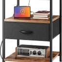 SUPERJARE Night Stand with Charger Station, 27.7 Inch Tall Nightstand with Adjustable Fabric Drawer, Bed Side Table, Fabric Drawer Dresser for Bedroom, Living Room, Rustic Brown and Black