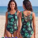 American Trends Athletic One Piece Swimsuits for Women Modest Bathing Suits Criss Cross Back Water Aerobics Swimwear (Green, M)