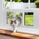 Aluminum Frame Window Cat Door Insert for 27''-32" Sash Windows, Magnetic Flap with 4 Locking Modes, Weatherproof Cat Window Door for Easy Pet Access (27''-32")