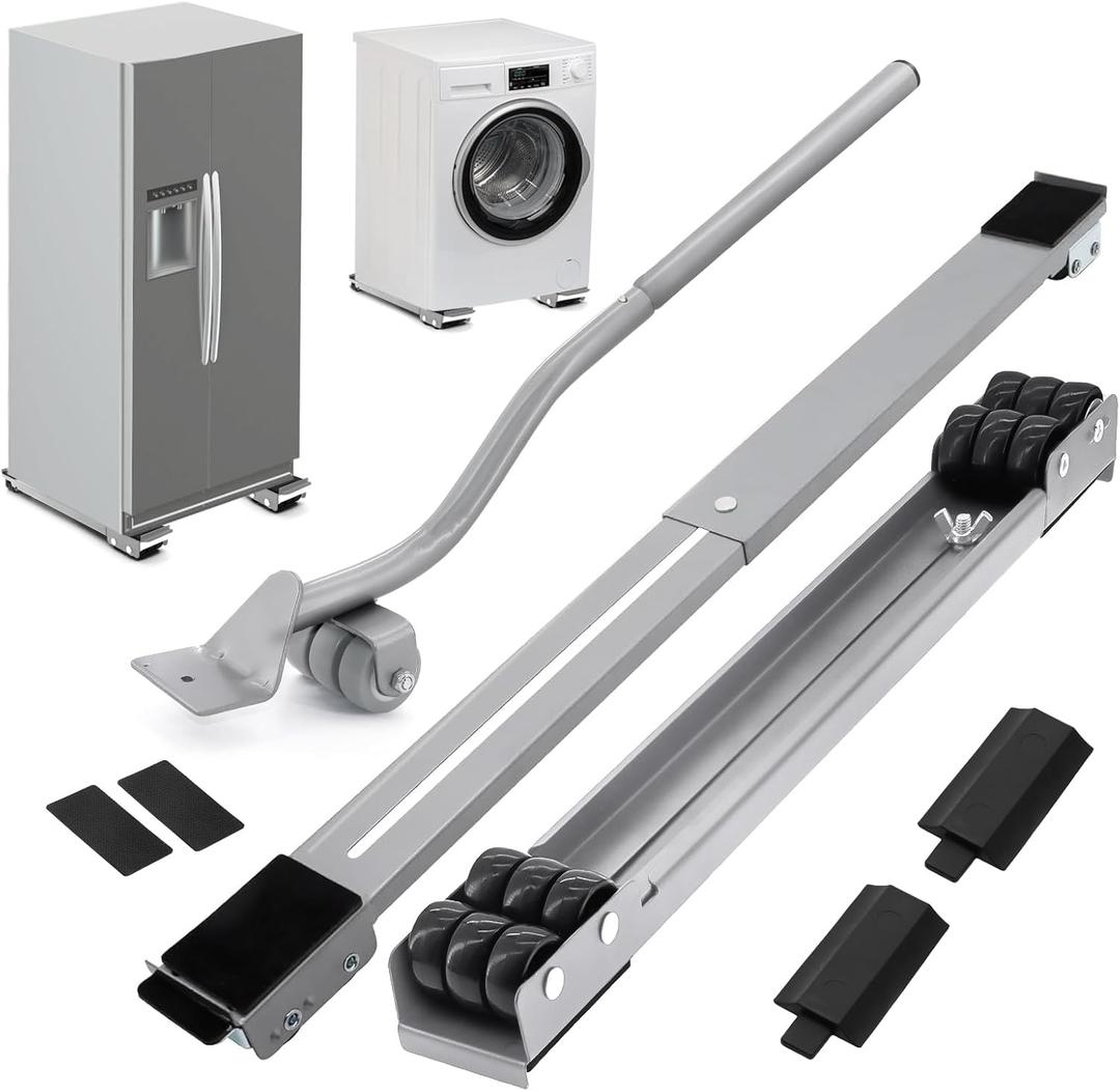 Appliance Rollers with Upgraded Furniture Lifter Tools, Extendable Appliance Heavy Duty Furniture Mover with Wheels Stand Sliders Washers Dryers Moving Base Kitchen Refrigerators Sofa Countertop Grey