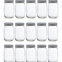 FastRack Regular Mouth Glass Mason Jars with Metal Airtight Lids | 16 oz - Pack of 15 | Large Glass Jars for Food Storage with Lids | Ideal for Canning, Fermentation, Pickling, Kombucha Brewing