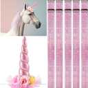 Juexica 19 Horse Costumes for Horses to Wear, Include 1 Pcs Unicorn Horn, 18 Pcs Clip in Hair Extensions for Derby Day Costumes (Pink)