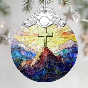 Christian Cross Stained Glass Ornament | Christmas Ornament | Christmas Tree Ornaments - Christian Home Decor  Religious Gifts, Xmas Gifts & Holiday Present, Easter Faith Cross Decor