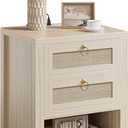 Rattan Night Stand with Drawers - Boho Nightstand with Charging Station, Bedside Table with Storage Shelf, Accent Side Table End Tables Living Room, Wood Nightstands for Bedroom, White Oak