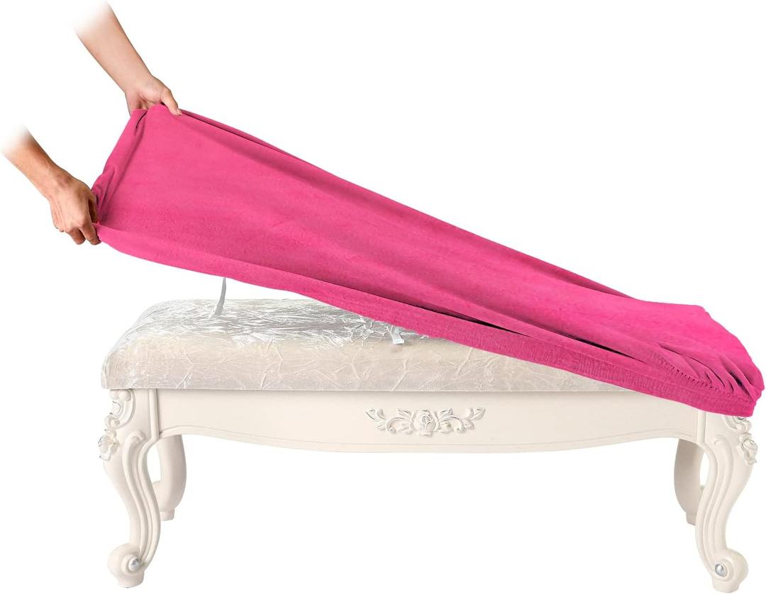 SINOSSO Soft Velvet Shoe Bench Cover, (36.5"- 48") L x (13.8"- 18") W Stretch Washable Dining Bench Upholstered Protector Rectangle Chair Slipcover, (L, Hot Pink)