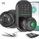 Keypad Smart Door Lock with Knob, Keyless Entry Door Lock, Fingerprint Door Knob for Front Door, Electronic Code, App Remote Control, Easy Installation, Auto Lock,deep Black