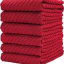 Premium Kitchen Towels (16x 25, 6 Pack) | Large Cotton Kitchen Hand Towels | Dish Towels | Diagonal Weave Design | 445 GSM Highly Absorbent Tea Towels Set with Hanging Loop | Red