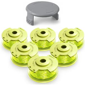 Weed Wacker String Replacement for Ryobi One Plus+ AC80RL3, 11FT 0.080 Edger String, String Trimmer Refill Compatible with Ryobi 18V 24V 40V Cordless Trimmers (6 Spools & 1 Cap)